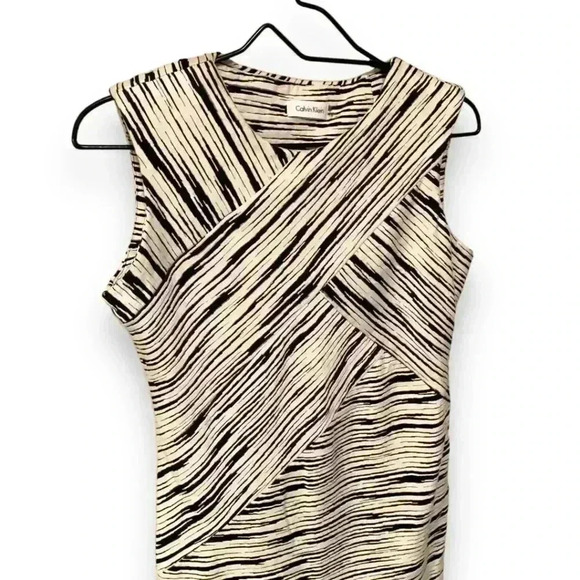 Calvin Klein Sleeveless Black and White Striped Stretch Bodycon Dress - Picture 9 of 16